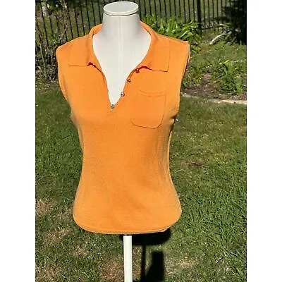 Vintage Oscar De La Renta Red Tag Womens Orange Sleeveless Knit Top Large • $29