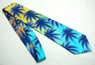 GIANNI VERSACE 1992-93 White-Label COUTURE  MIAMI  PALM LEAVES SILK TIE • $349