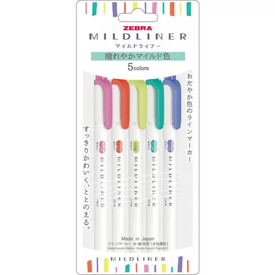 Zebra Mildliner Bright Colour Set (5/pk) WKT7-5C-HC-N (New Package) • $9.95