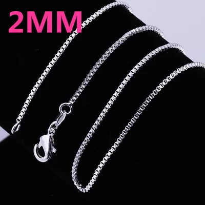 Mens Womens 925 Sterling Silver 2mm Wide Square Box Link Chain Necklace #N248 • $9.99