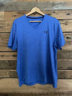 Mens Under Armour Heat Gear V Neck Activewear Short Sleeve T Shirt Sz M Blue • $8.25