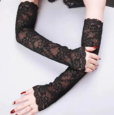 Extra Long Fingerless Gloves Lace Opera Stretch One Size • $4.99