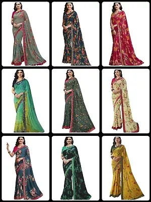 Women's Georgette Sarees With Jacquard Work  Lace Border & Unstitched Blouse • £21.30