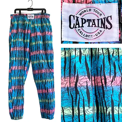 Vintage CAPTAINS World Tour Parachute Baggy Pants MC Hammer 80s 90s Tie Dye XL • $99.99