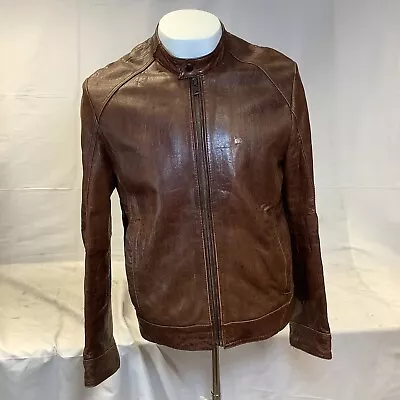 VINTAGE! DG Genuine Leather Moto Jacket! Autumn Brown Mens-Med/Women Lrg EUC! • $295.81