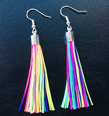 Multicolour Neon Cord Tassel Earrings 80’s Pretty Disco Festival 5cm • £3.99