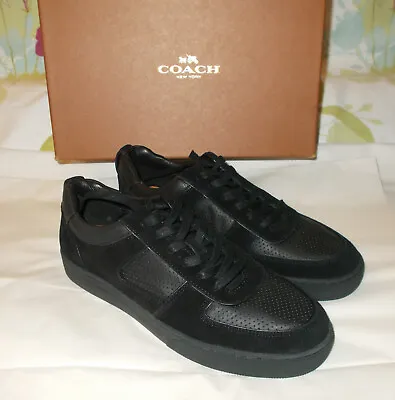 NEW Coach Mens Black Calf Leather/Suede Low Top Sneakers 8.5M Shoes • $139