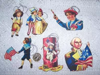 6~Vintage~4th Of July~Patriotic~Glitter~Fussy Cut~Linen Cardstock~Gift~Hang~Tags • $13.25
