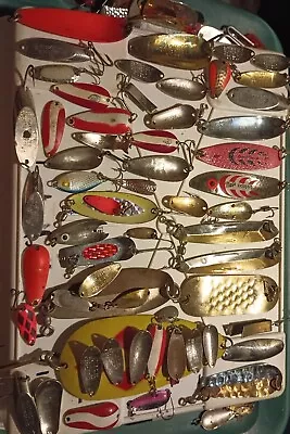 Lot Of 60 Fishing Spoons Trout Salmon Kastmaster Little Cleo Krocodile Etc.vtg. • $25