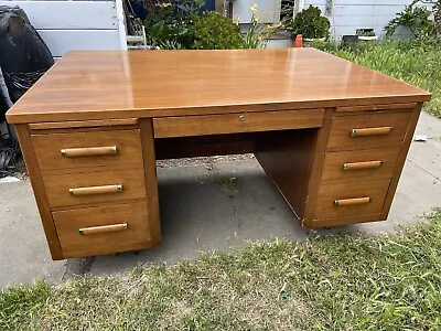 Vintage Alma Style Mid Century Modern Walnut Executive Desk And Leather Accents • $1500