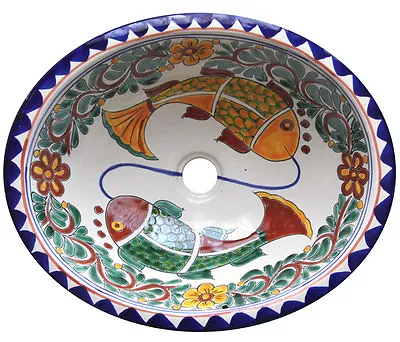 #063) MEDIUM 17x14 MEXICAN BATHROOM SINK CERAMIC DROP IN UNDERMOUNT BASIN • $79.31