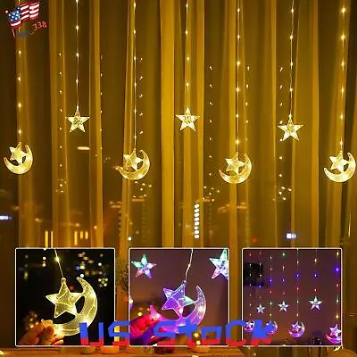 LED Star Moon Curtain Fairy Lights Ramadan Eid Mubarak Decor Icicle String Light • $18.09