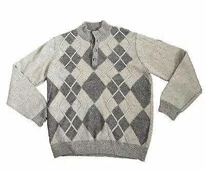 Corneliani Sweater Men’s Size 54 Italian Argyle 1/4 Button Merino Wool Pullover • $76.97
