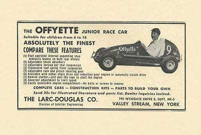 Vintage 1958 Larc-Douglas Offyette Quarter 1/4 Midget Ad • $16.99