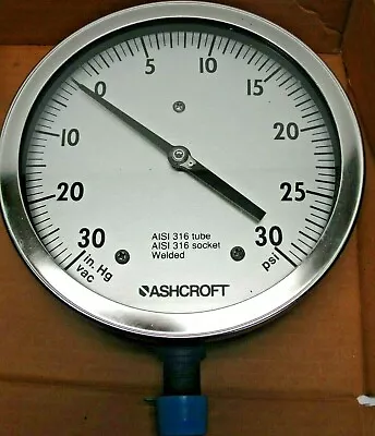 Ashcroft Vacuum Gauge 0 - 30 Inch HG Stainless Steel 5 1/2  SS New NOS  • $95