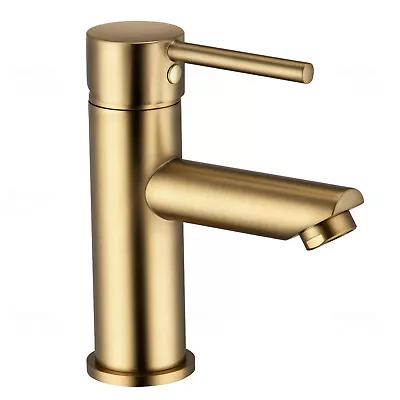 Bathroom Basin Mixer Tap Brushed Gold Round Spout Vanity Sink Brass Faucet WELS • $83