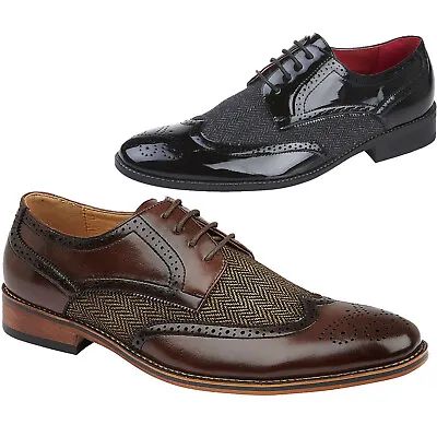 Mens Brogue Formal Stylish Faux Leather Tweed Oxford Smart Dress Gents Shoes UK • £27.95