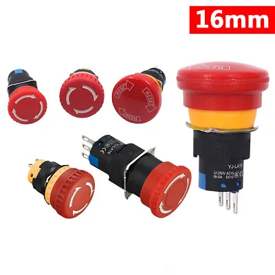 16mm E-STOP Switch Emergency Stop Button Push Button Latching 250V 5A IP54 NO NC • $6.75