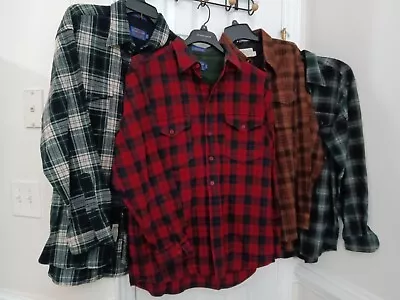 PENDLETON *LOT Of 4* Mens 100% Wool Flannel Shirts XL LONG Red Green Brown • $80.99
