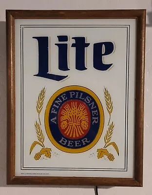 Vintage Miller Lite 1982 Beer Back Lighted Bar Sign Light Man Cave *NO CRACKS* • $94.99