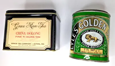 Vintage Tins Lot Lyle's Golden Syrup 2 Lbs & Grace Rare Tea Empty • $24.99