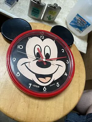 Vintage Walt Disney Mickey Mouse Red Wall Clock Lorus Quartz  Japan Works • $9.20