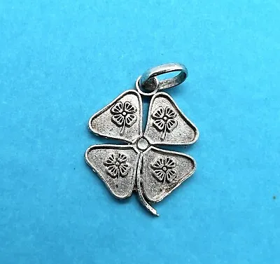 Vintage Sterling Lucky Four Leaf Good Luck Clover Silver Bracelet Charm 2.3g • $22