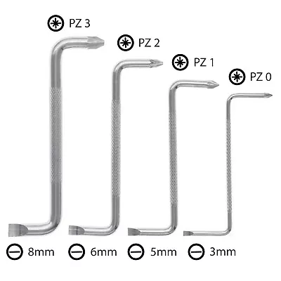 4Pc RIGHT ANGLE OFFSET SCREWDRIVER SET Pozi/Flat Bent Driver Cranked Twist Tool • £4.78