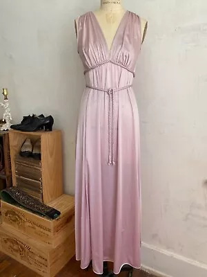 Pink Vanity Fair Vintage Grecian Goddess Nylon Nightgown W Braided Belt Sz 34 • $75