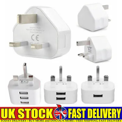 Mains 3 Pin UK Plug 3 AMP USB Adapter Wall Charger Home Charging For Phones • £1.99