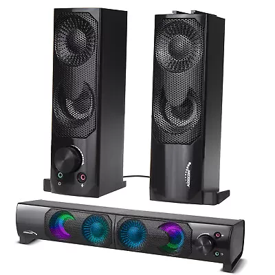 2in1 PC Speakers & Soundbar Stereo Computer Laptop LED Illuminated USB 6W AUX HQ • £18.03