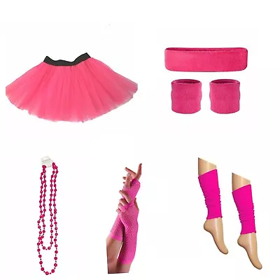 Womens Neon PinkTutu 80s Fancy Dress Ladies Hen Party Race For Life Costume Set • £4.99