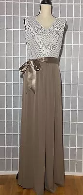 WARDROBE A NWT Women’s Sleeveless Lace Top Maxi Long Belted Dress Beige 8 • $57.26