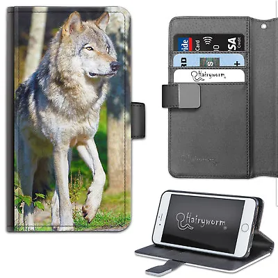 Grey Wolf Dog Deluxe PU Leather Wallet Phone Case;Flip Case;Phone Cover • £11.89