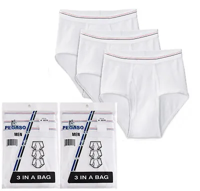 6Pk Men's White Briefs Cotton Underwear Old School Open Front Vintage Style • $17.25