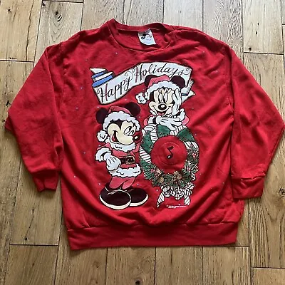 £10 • Buy Vintage Disney Red Mickey & Minnie Christmas Holiday Sweatshirt USA Made. Size M