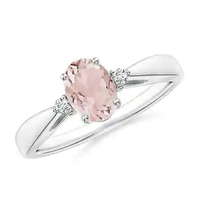 ANGARA Tapered Shank Morganite Solitaire Ring With Diamond Accents • $557.10