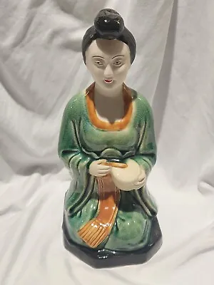 Sancai Ming Dynasty Chinese Pottery Women With Green Robe & Drum Replica • $39