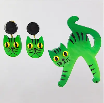 Cats Brooch & Earrings Set By Marie-Christine Pavone • $223.80