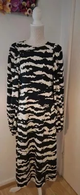 H&M Patterned Balloon-sleeved Midi Dress Size UK 10 • £10.95