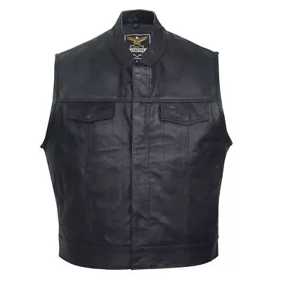 Men Leather Vest Anarchy Motorcycle Biker Coat Concealed Carry Outlaws • $45.99
