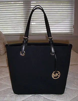 NWT Michael Kors Jet Set Grab Bag Convert Tote Bag Canvas & Leather BLACK • $248