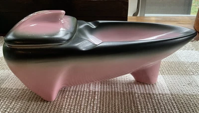 $49 • Buy Vintage MCM California Pottery Pink And Black Ashtray/Cigarette Holder