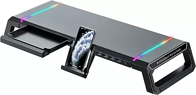 RGB Gaming Computer Monitor Stand Riser With DrawerStorage And Phone Holder - 1 • $45.88