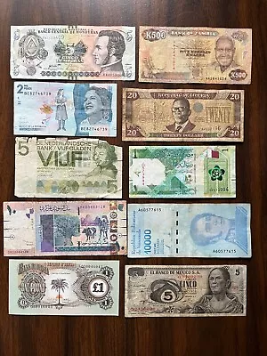 10 World Banknotes Mixed Paper Money: Circulated Diverse One Of A Kind Currency • $10.95