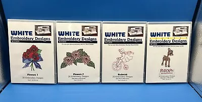 White Machine W3300  Embroidery Card Designs Lot Of 4 Flowers 1&2 Rudolph Red • $69.99