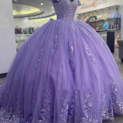 Lilac Sweet 16 Quinceanera Dresses Ball Gown Big Bow Beaded Prom Dresses Pageant • $139.09