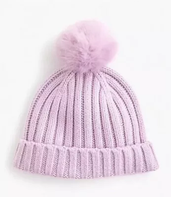 J Crew Beanie Hat Women Ribbed Cashmere Blend Purple Lavender OS Pom Pom NWT • $18