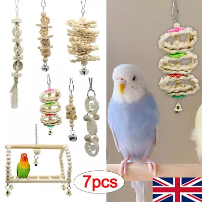 7PCS Parrot Toys Set Budgie Cockatiel Bird Cage Hanging Hammock Chewing Swing • £5.69