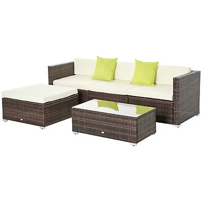 Outsunny 5 Pieces Rattan Sofa Set Wicker Sectional Cushion Patio Brown Garden • £289.99